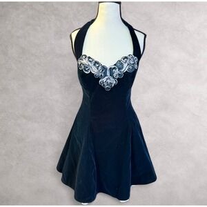 Vintage Steppin' Out Halter‎ Velvet Mini Dress